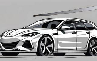 A clear lacquer paint pen next to a car with a small scratch