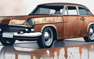 A car covered with rust-colored foil