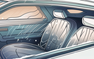 The inside of a car with foggy or condensation-covered windows