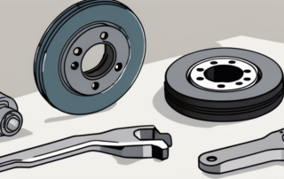 A car brake system with highlighted brake pads