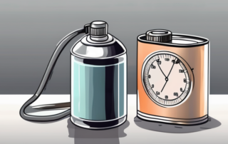 A can of clear varnish with a stopwatch next to it