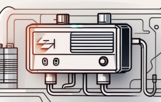 A start-stop car battery connected to a charger