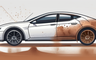 A car undergoing a transformation process with visible rust spots on one side and a clean