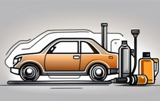 A car engine with an oil can and inspection tools nearby