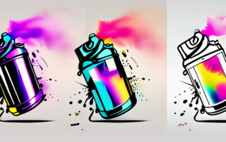 A spray can with colorful mist transforming a dull object into a vibrant one