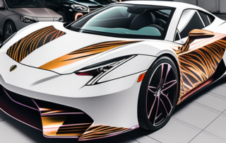 A car in the process of getting its body wrapped in a glossy