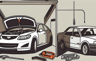 An open toolbox with various car repair tools like a wrench