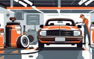 A car being painted in a professional garage