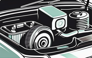 An open car hood with a visible air conditioning system