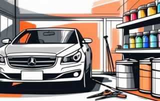 A car in a professional auto painting booth