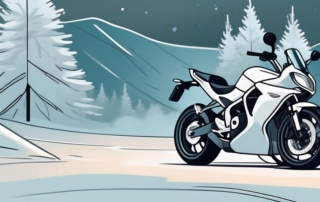 A motorcycle parked in a chilly