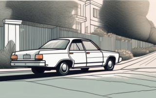 A car parked on a quiet street with vegetation starting to grow around it