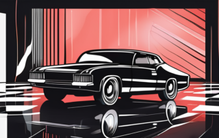 Various objects such as a shiny black car