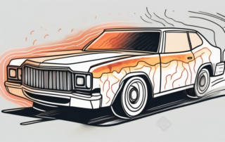 An overheating car engine with visible heat waves and warning indicators
