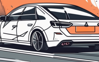 A car with visible dents and scratches parked at the side of a road