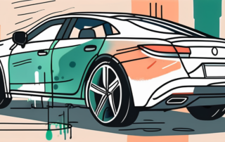 A car with a visible scratch being touched up with an auto touch-up paint pen