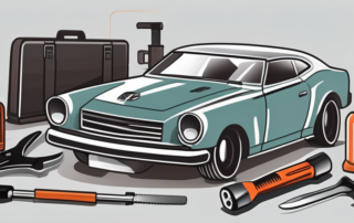 Various car repair tools neatly arranged on a table