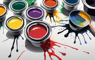 A paint strainer (lacksieb) with drops of paint being filtered through it