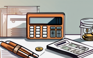 A wallet with coins and bills next to a document with a calculator