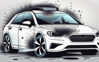 A car half covered with spray film