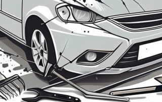 A damaged car bumper in the process of being repaired