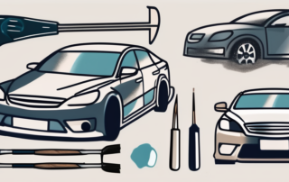 A car with light scratches on its surface and a set of tools typically used for removing car scratches