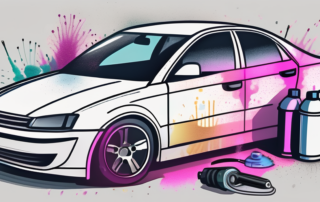 A car half covered in spray film