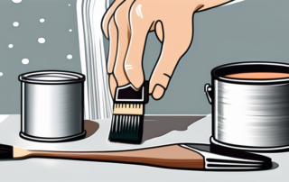 A paintbrush applying primer on a sheet of aluminium