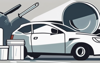 Various car bodywork tools including a putty knife and a tub of body filler