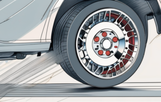 A car with visible brake calipers (bremssätteln) in a cutaway view to highlight their importance in the vehicle's mechanism