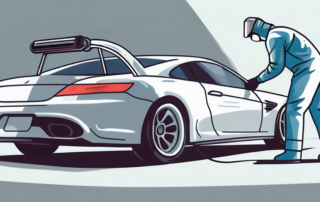 A car being spray painted in a well-lit