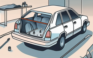 A car with visible dents on the hood