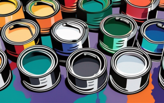 Various car paint cans in different colors