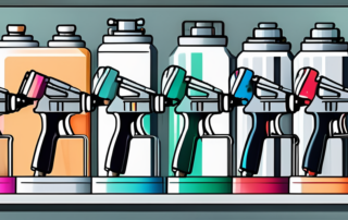 Several top-notch spray guns neatly arranged on a sleek