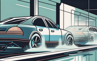 A car going through different stages of an automated car wash