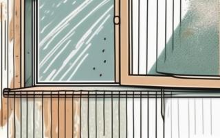 A window covered in a thin layer of dust with a cleaning tool