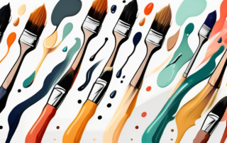 A clear varnish brush with various paint strokes and droplets