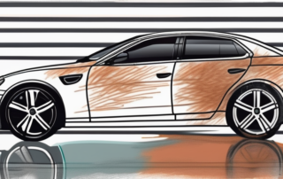 A car with noticeable scratches on its surface and a touch-up paint pen (lackstift) next to it