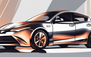 A metallic-painted car under a spotlight