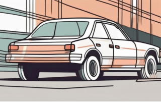 A car in a parking lot with a visible dent on its side