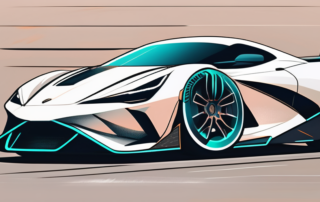 A sports car with enhanced features such as a large spoiler