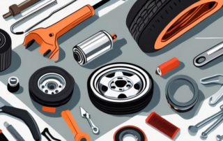 Various car parts such as a tire