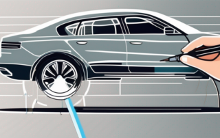 A car with a small scratch being fixed with a touch-up paint pen