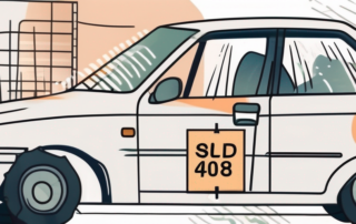 A car with sold sign on it and an insurance policy in the background with a cancellation stamp on it