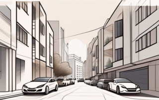 A narrow city street with a clear driveway on one side and cars parked on the other side