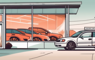 A car dealership with a sold sign on a car