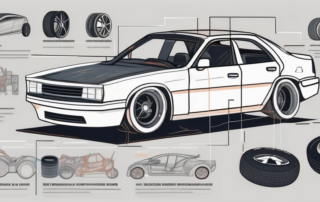 A car disassembled with its various parts like engine
