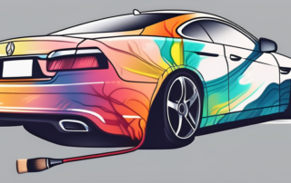 A car being decorated with an airbrush