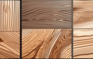 Different stages of a wooden surface being sanded and varnished