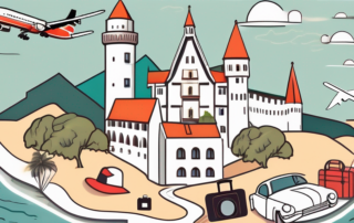 A picturesque german landscape featuring landmarks like a castle and a beach
